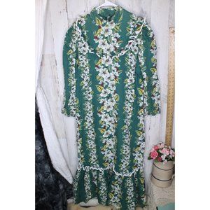 Exclusive Designs Hawaii Vintage Green Red Cotton One size Women's Dress MuuMuu